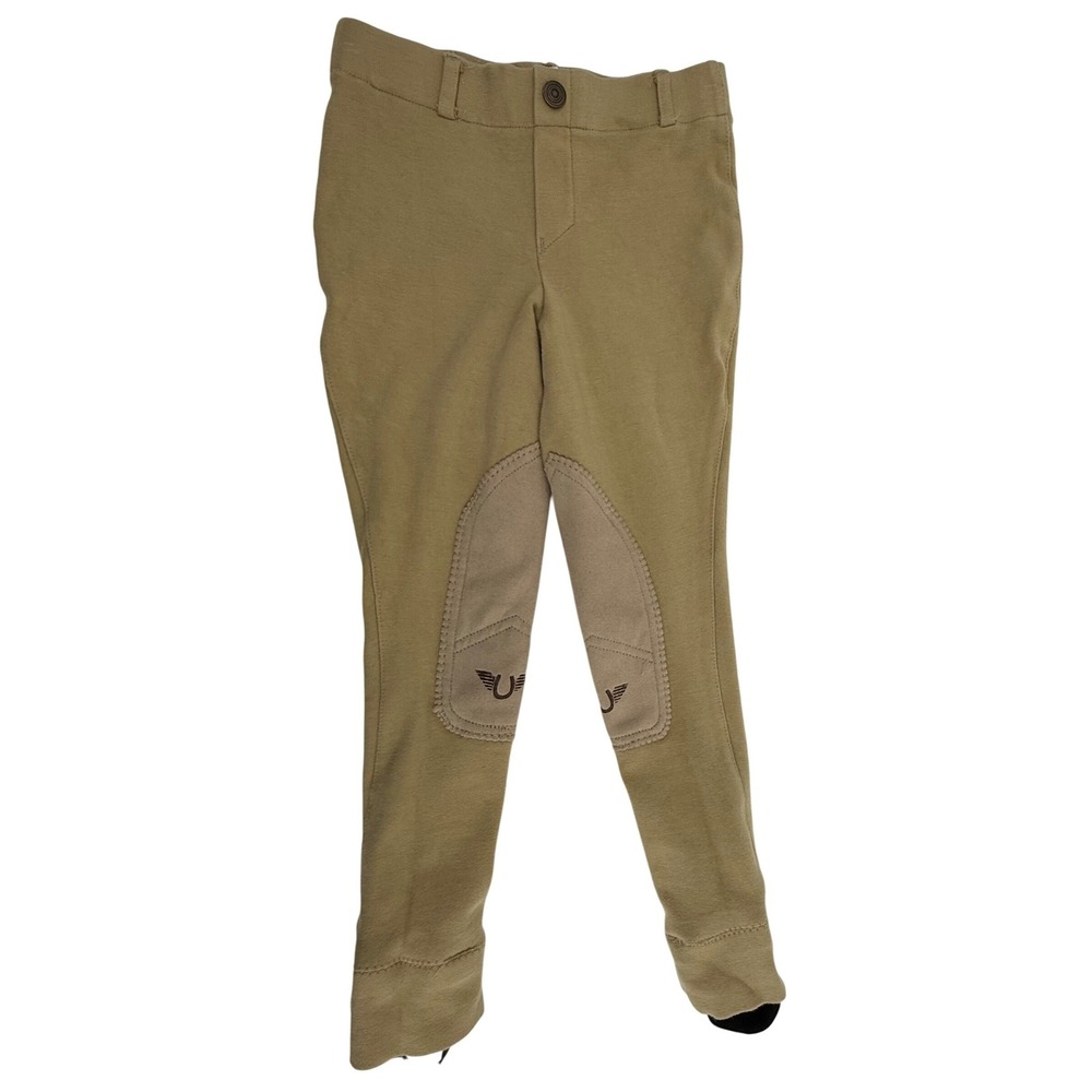 TuffRider Starter Kids Breeches 8R Tan Equestrian Schooling Pants Knee‎ Patch